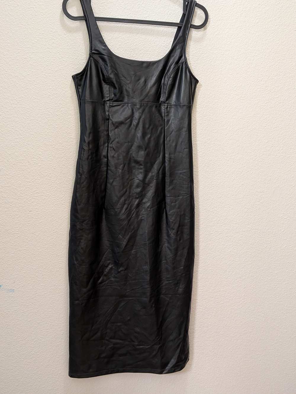 NWT Sofia Vergara Black Faux-Leather Midi Tank Dress
